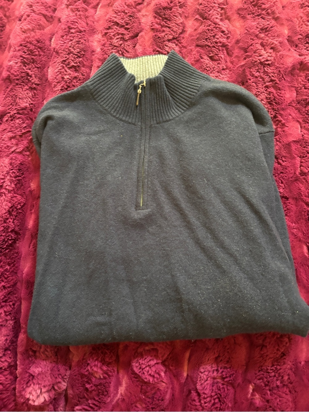 Neiman Marcus Men's navy 1/4 Zip Ribbed cashmere Mock Neck Sweater worn once xl